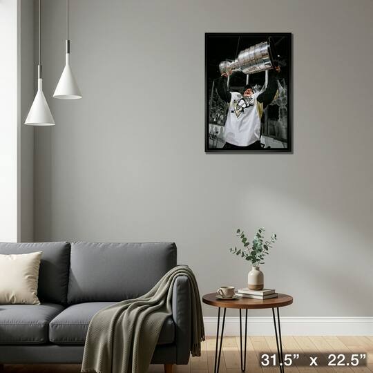 Sidney Crosby Pittsburgh Penguins Framed 20" x 29" Raising Cup Spotlight Canvas 31.5" x 22.5"